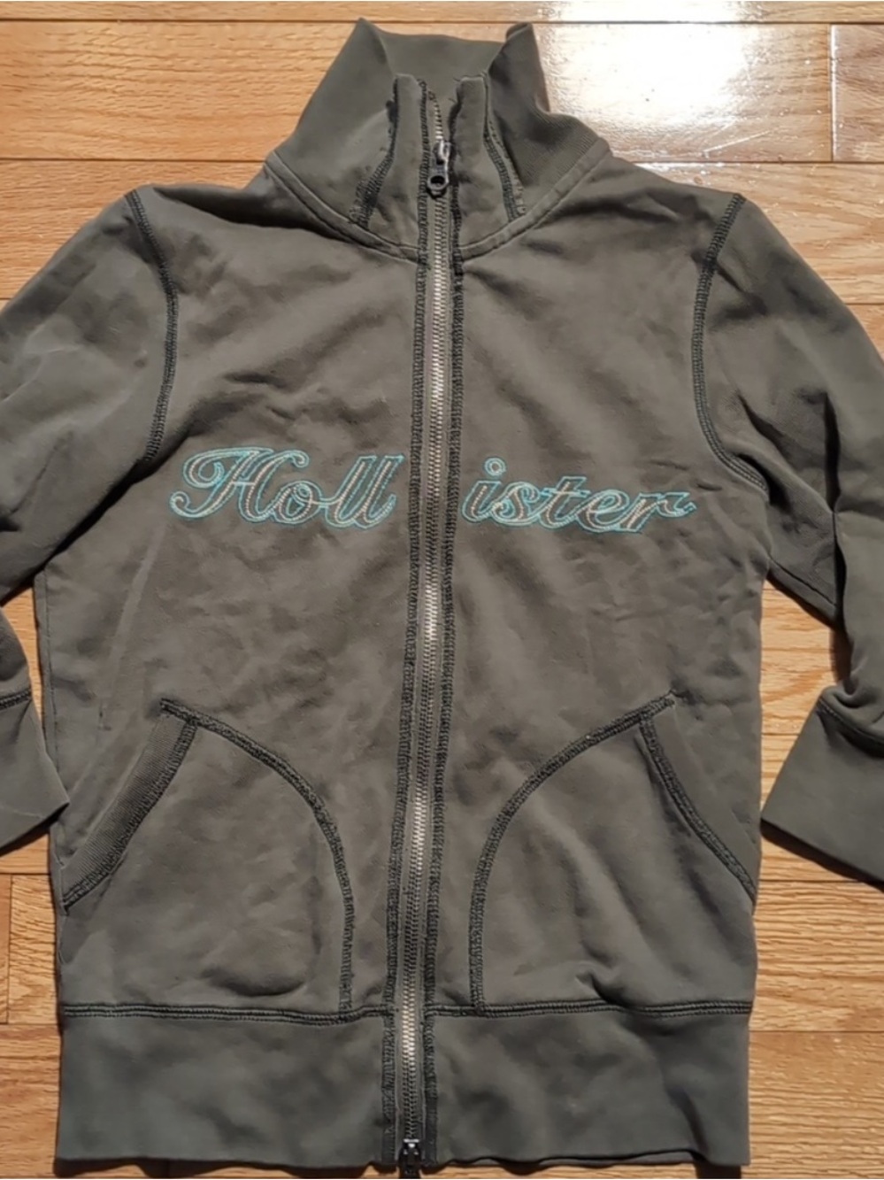 Hollister Green Zip-Up sweater